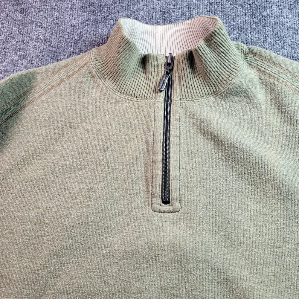 Tommy Bahama Mens Quarter Zip Pullover Sweater Olive Green Large